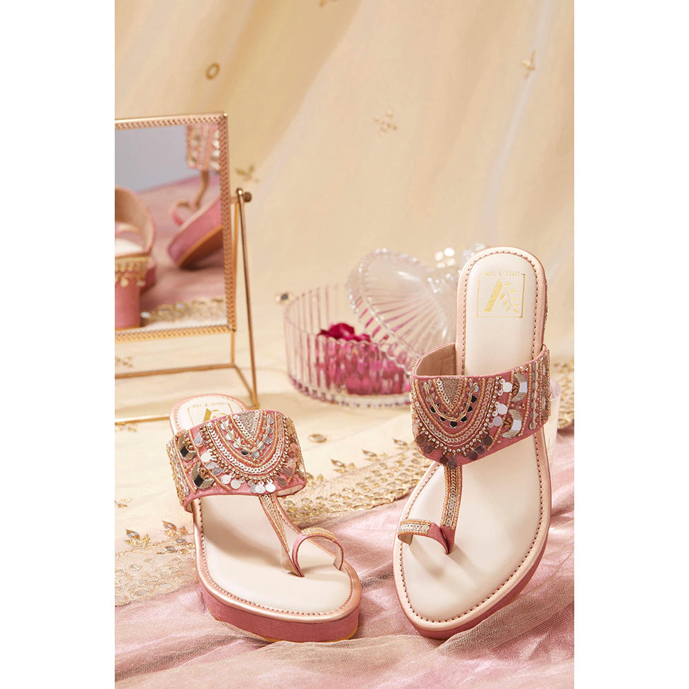 House of Vian Mahnaaz Pink Embellished Wedges