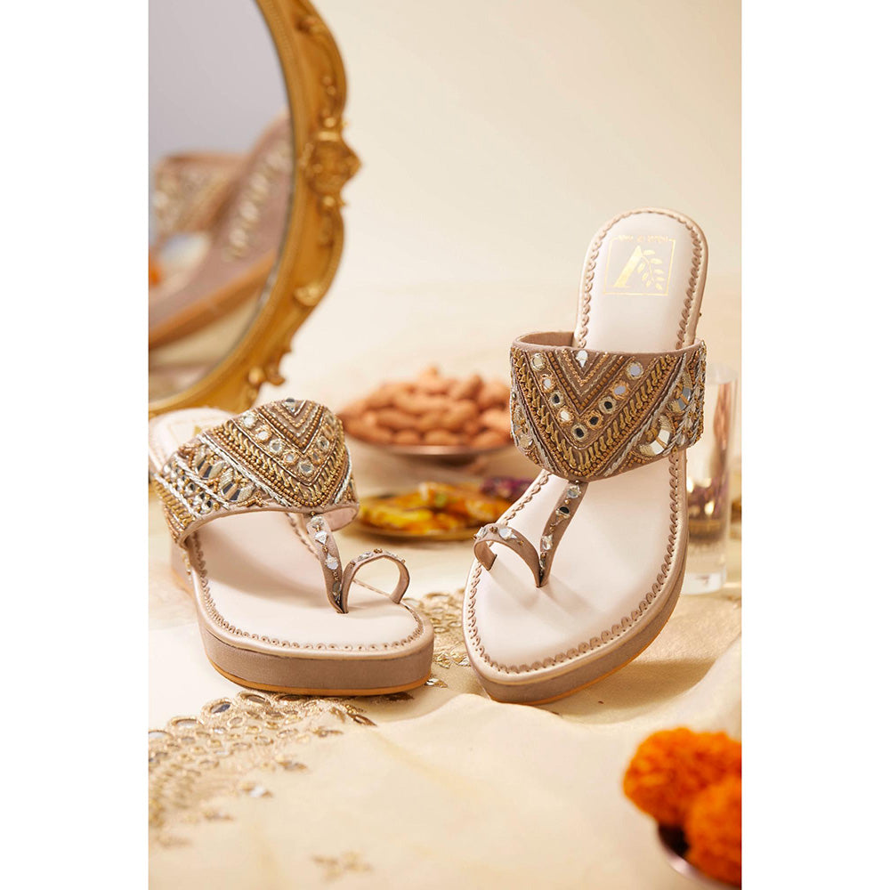 House of Vian Mahira Nude Embellished Wedges
