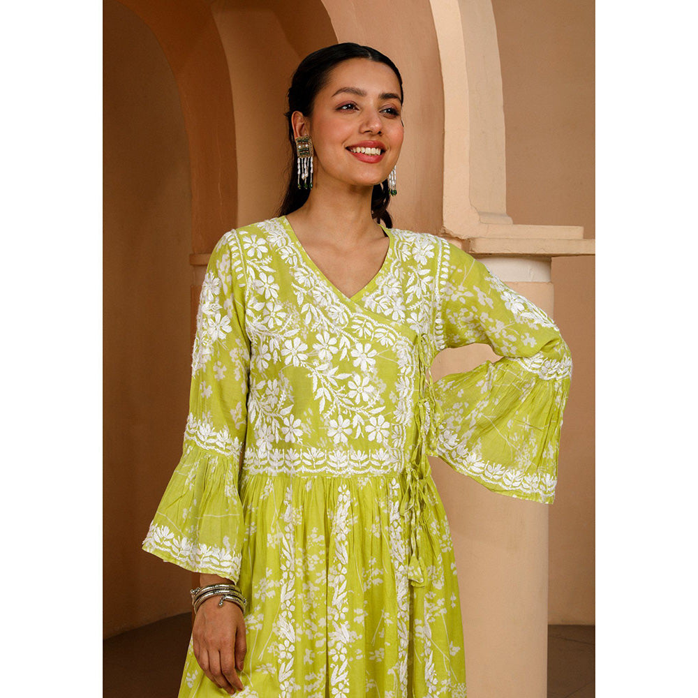 House of Chikankari Zainab Chikankari Mulmul Angrakha Kurta