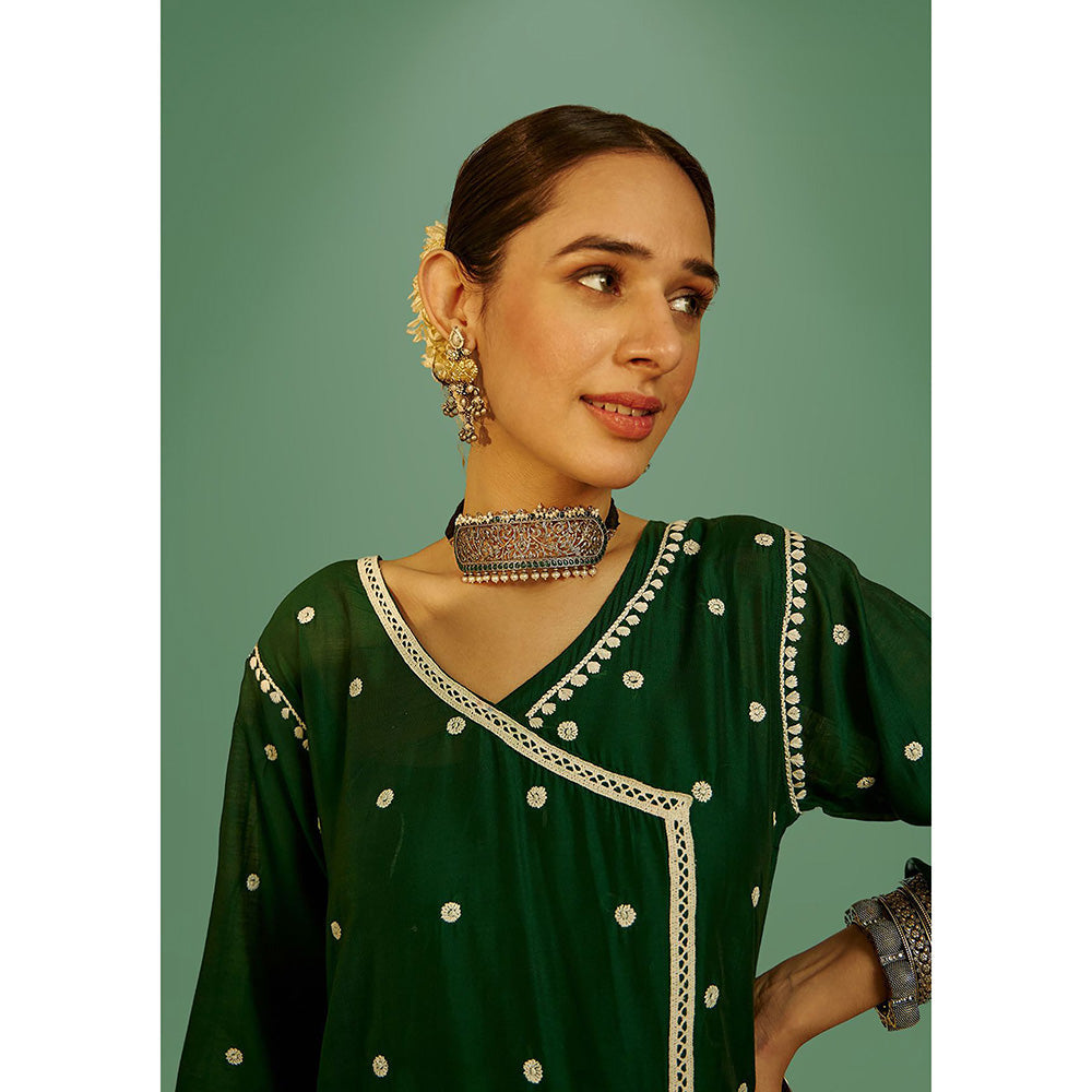 House of Chikankari Mahak Chikankari Short Angrakha Kurta and Pants (Set of 2)