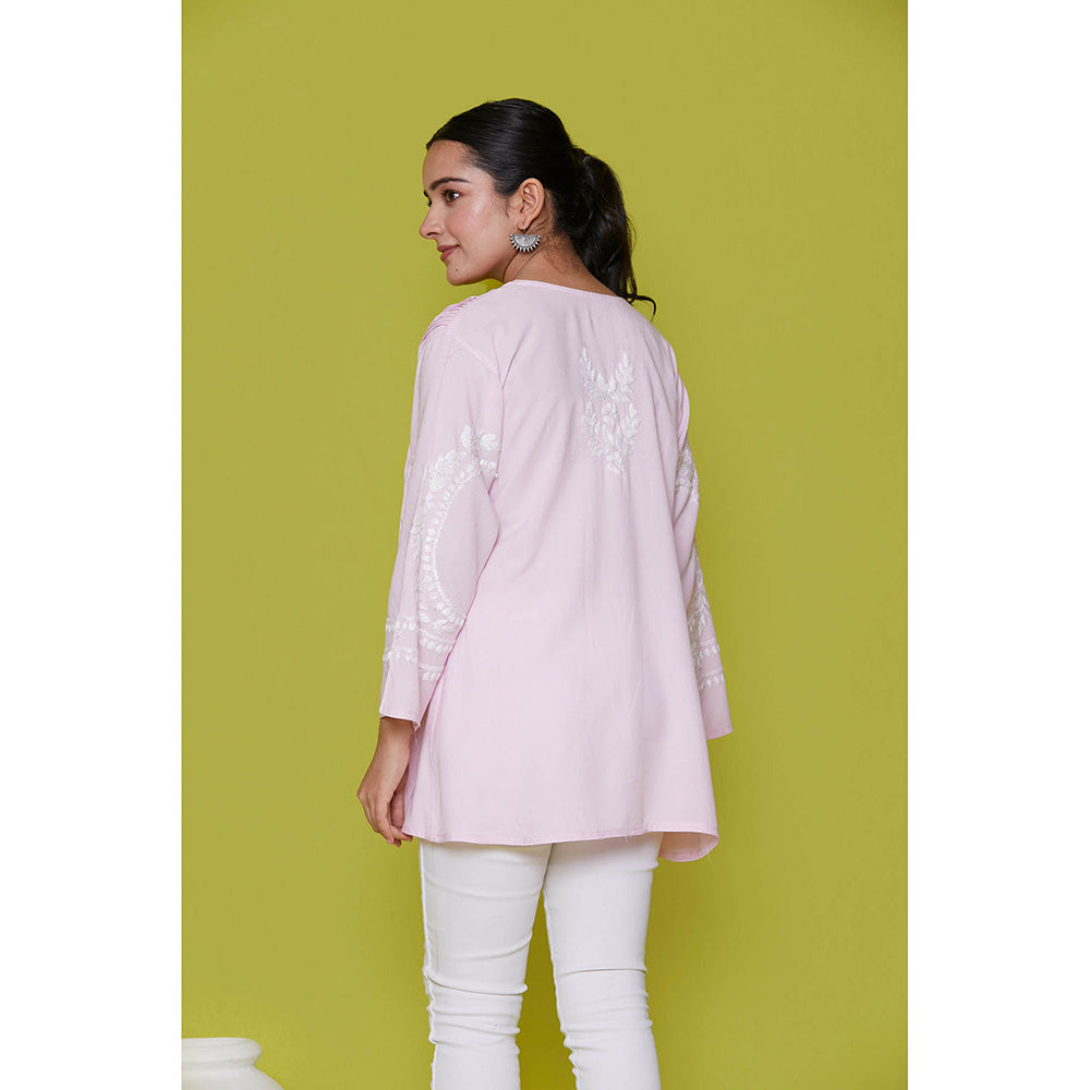 House of Chikankari Rayon Chikankari Womens Short Tunic- Pink