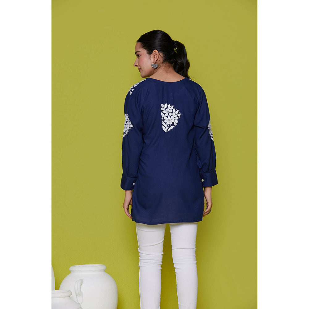 House of Chikankari Rayon Chikankari Womens Shirt-Navy Blue