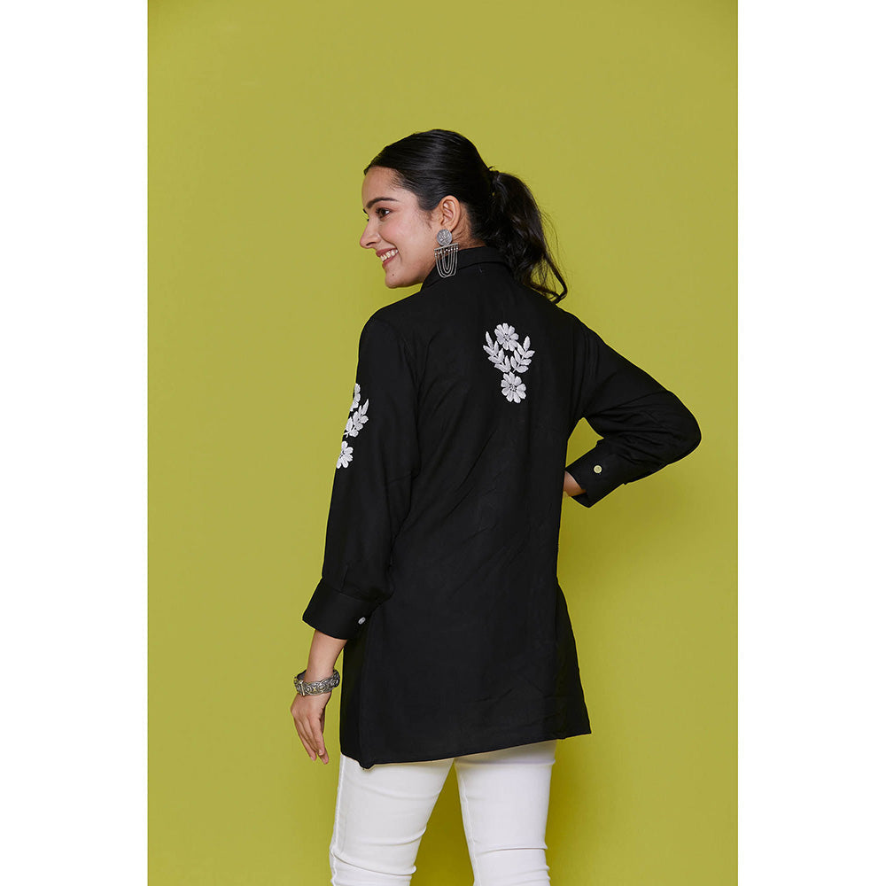 House of Chikankari Rayon Chikankari Womens Shirt-Black