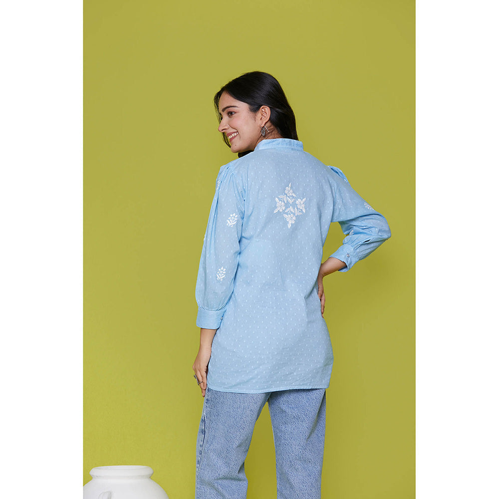 House of Chikankari Cotton Chikankari Womens Tunic-Blue