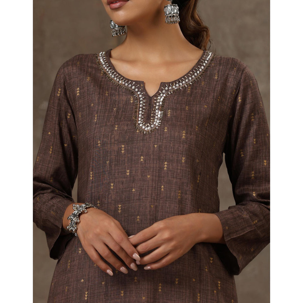 HOC Crafts Hand Embroidered Printed Long Kurta