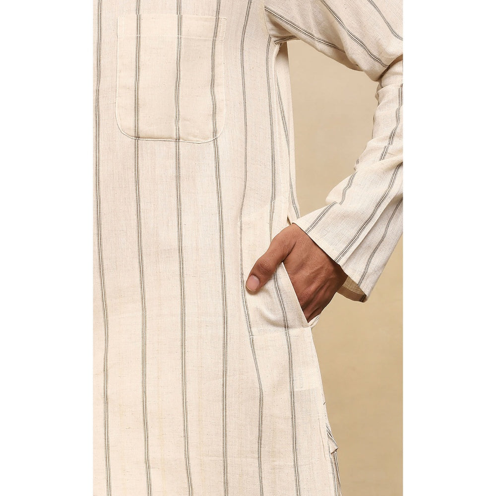 House of Chikankari Crafts Handloom Stripe Men Beige Long Kurta