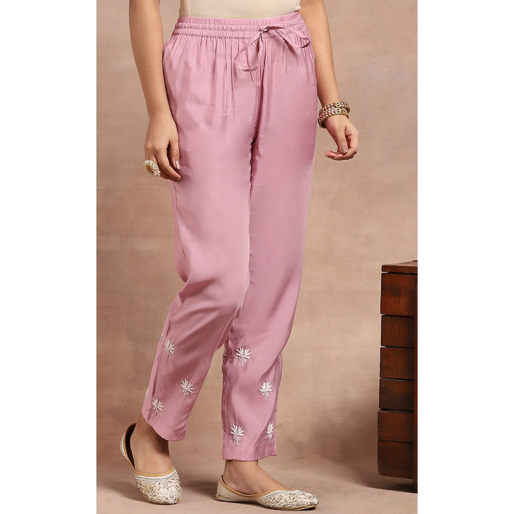 House of Chikankari Chikankari Mukaish Kurta Inner with Pant and Dupatta - Pink (Set of 4)