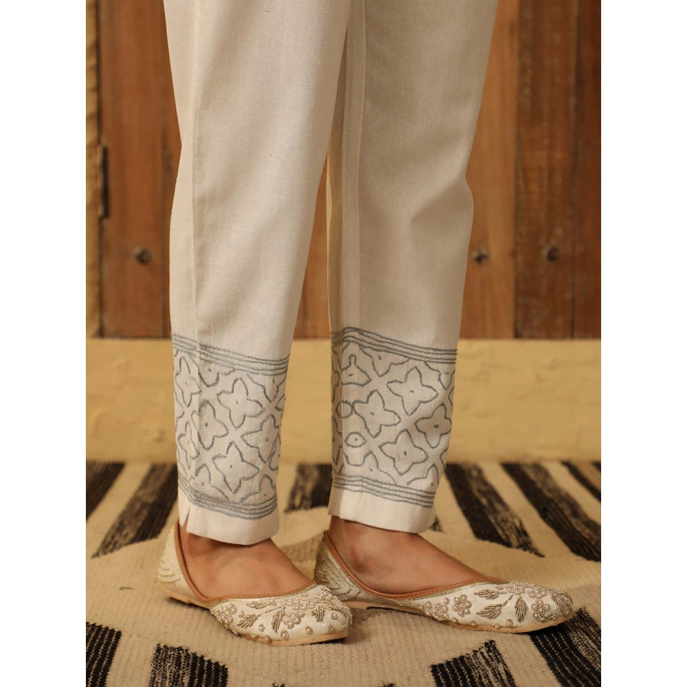 House of Chikankari Off White Cotton Slub Pant