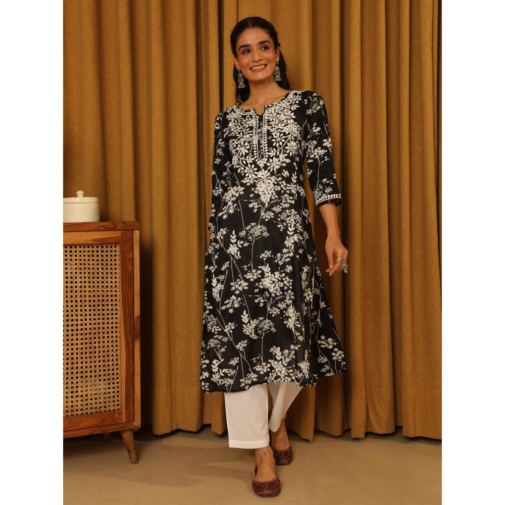 House of Chikankari Black Women's Chikankari Cotton Mulmul Kurta