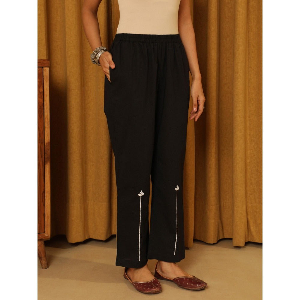 House of Chikankari Women's Black Hand Embroidered Solid Co-Ord (Set of 2)