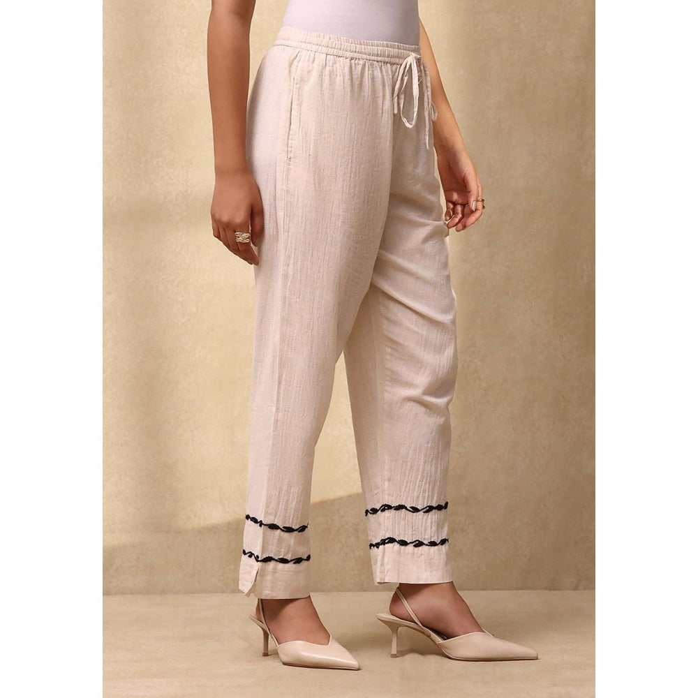 House of Chikankari Women's Off White Cotton Linen Blend Chikankari Co-Ord (Set of 2)