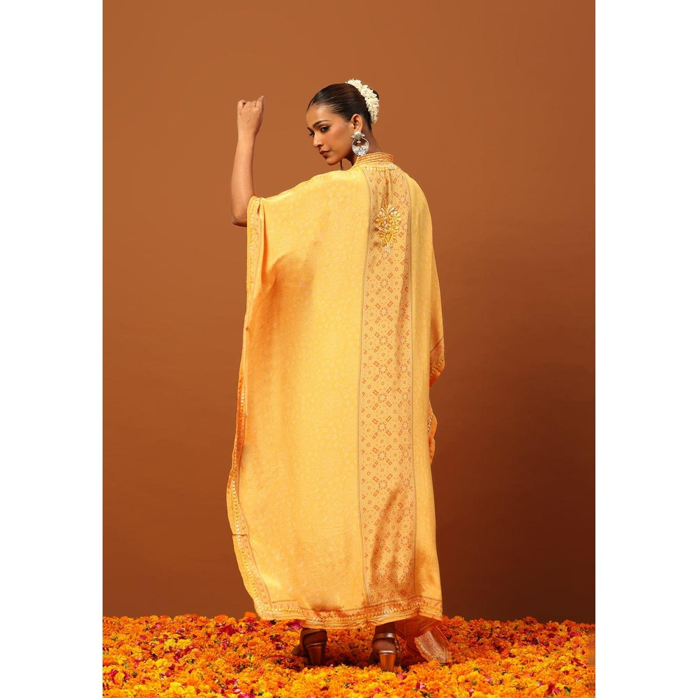 House of Chikankari Crepe Chikankari Printed Womens Kaftan -Yellow