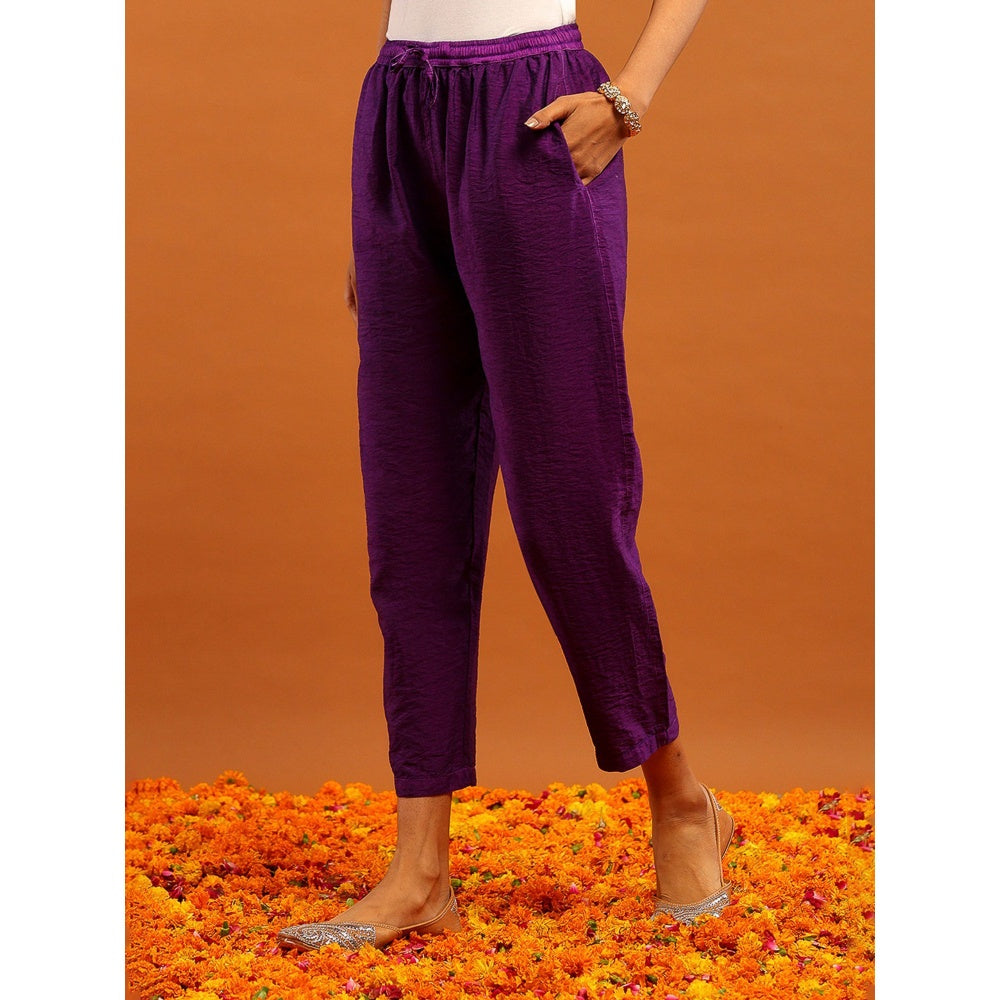 House of Chikankari Purple Chanderi Chikankari Mukaish Kurta with Pant