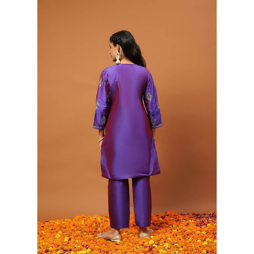 House of Chikankari Purple Kurti with Pant