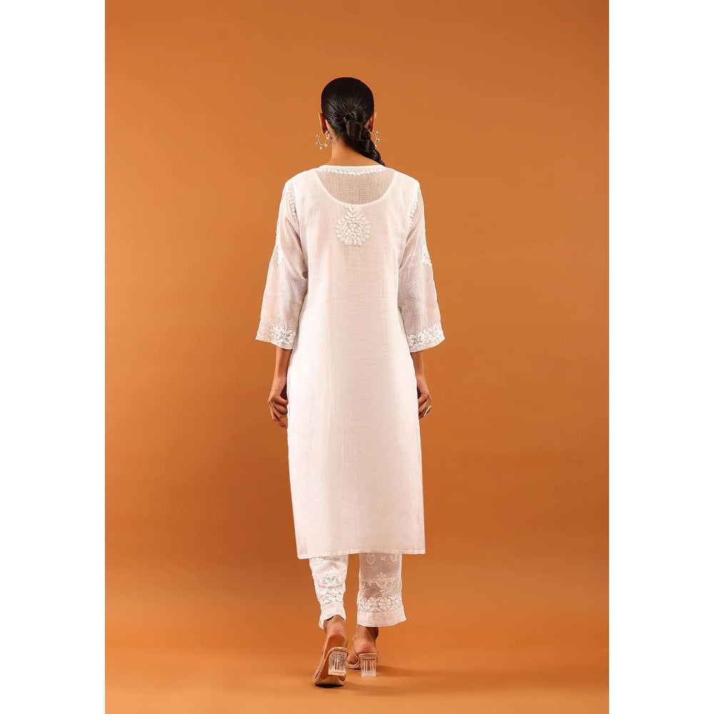 House of Chikankari White Kota Chikankari Women's Kurta with Pant
