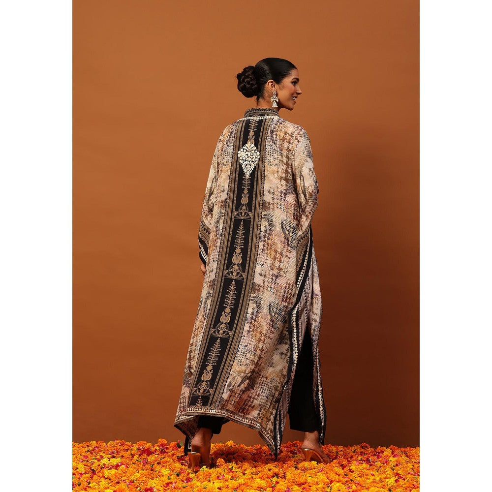 House of Chikankari Crepe Chikankari Printed Women's Kaftan -Brown