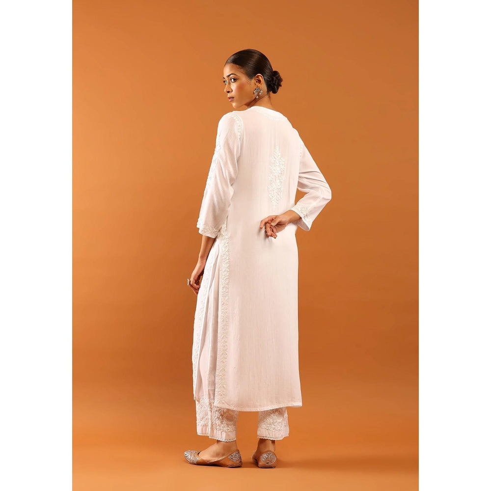 House of Chikankari Fenal Modal Chikankari Solid Womens Straight Kurta with Pockets - White