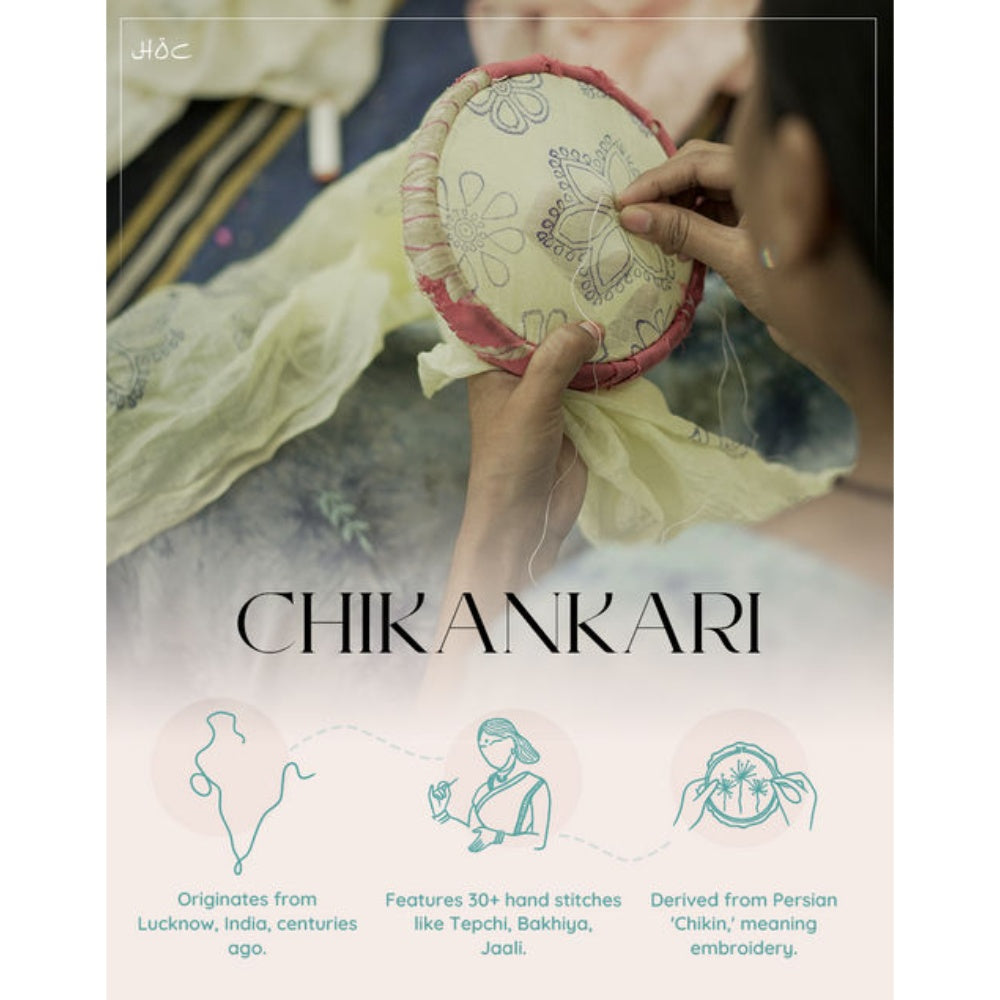 House of Chikankari Women's Orange Chanderi Chikankari Kurta and Palazzo Wit Dupatta