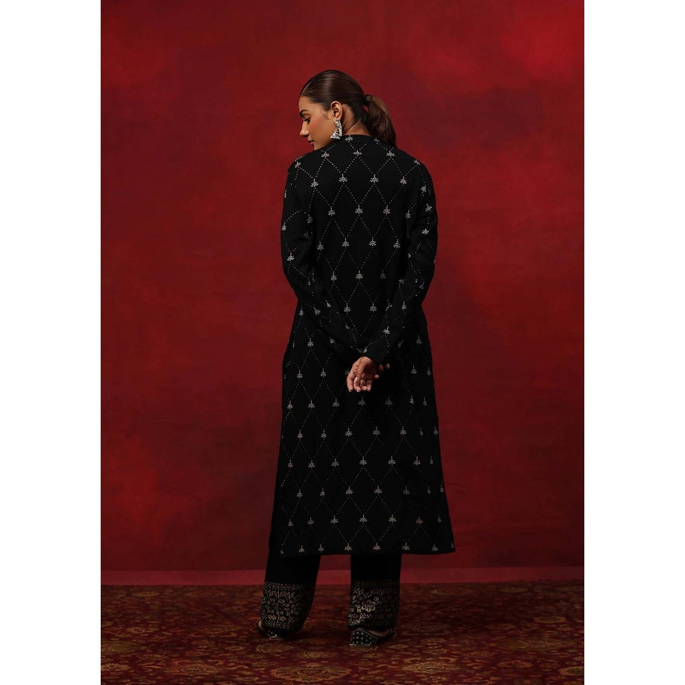 House of Chikankari Black Woollen Embellished Women's Kurta With Pant And Dupatta