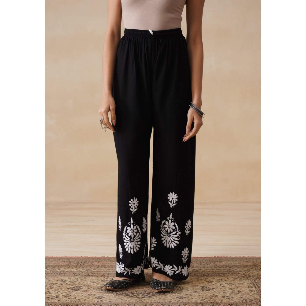 House of Chikankari Black Hoc Rayon Chikankari Solid Women's Kurta with Pant