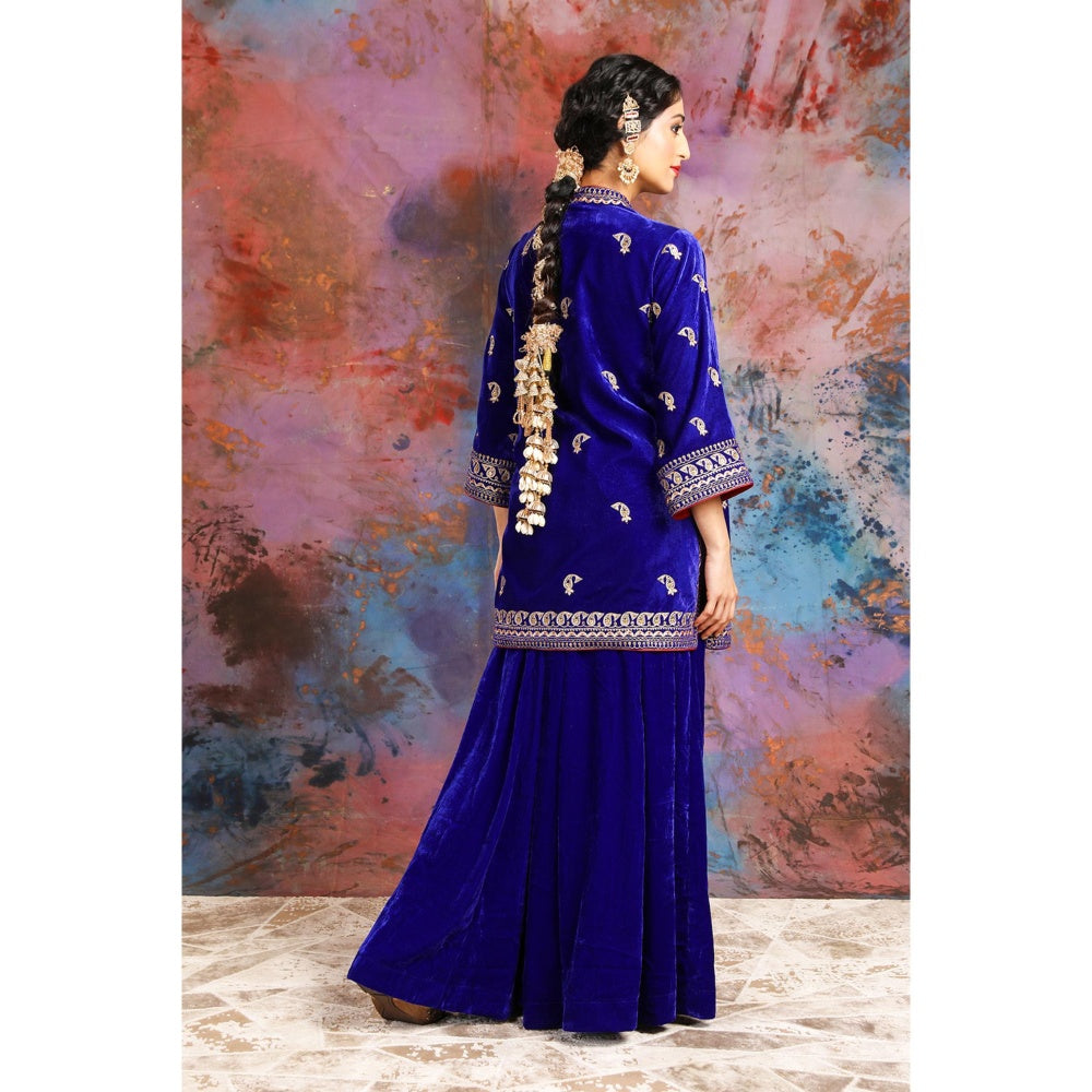 House of Supriya Tissue Blue Jacket With Embroidery With Sharara (Set of 2)