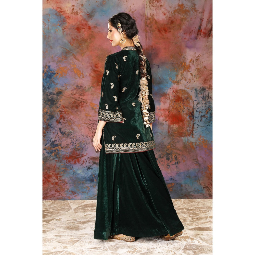 House of Supriya Tissue Green Jacket With Embroidery With Sharara (Set of 2)
