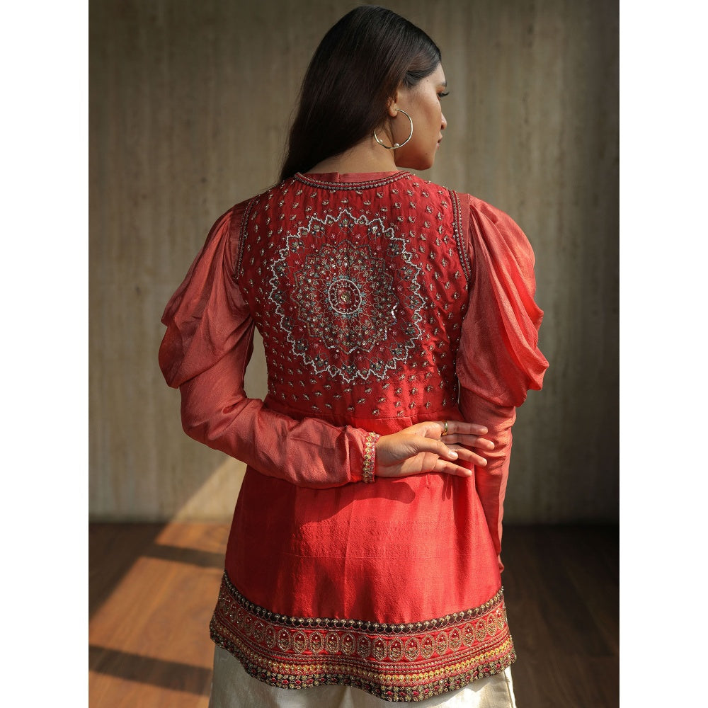 House of Kosh Hot Pink Jacket with Full Sleeves Top and Silk Pants (Set of 3)