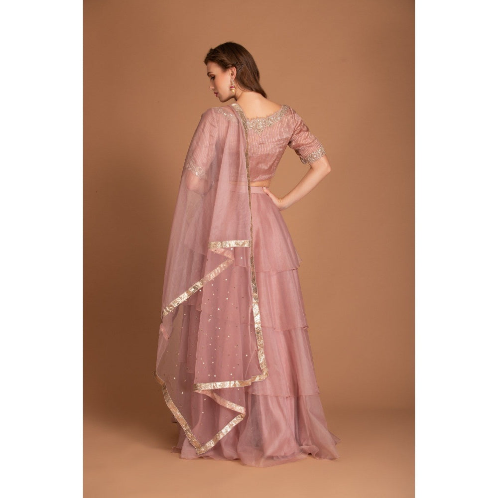 House of Tushaom Mauve Chawk Lehenga with Stripper Blouse and Dupatta (Set of 3)