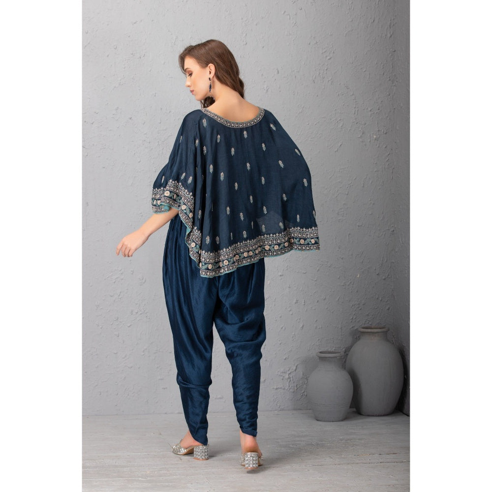 House of Tushaom Midnight Blue Cape Top with Dhoti (Set of 2)