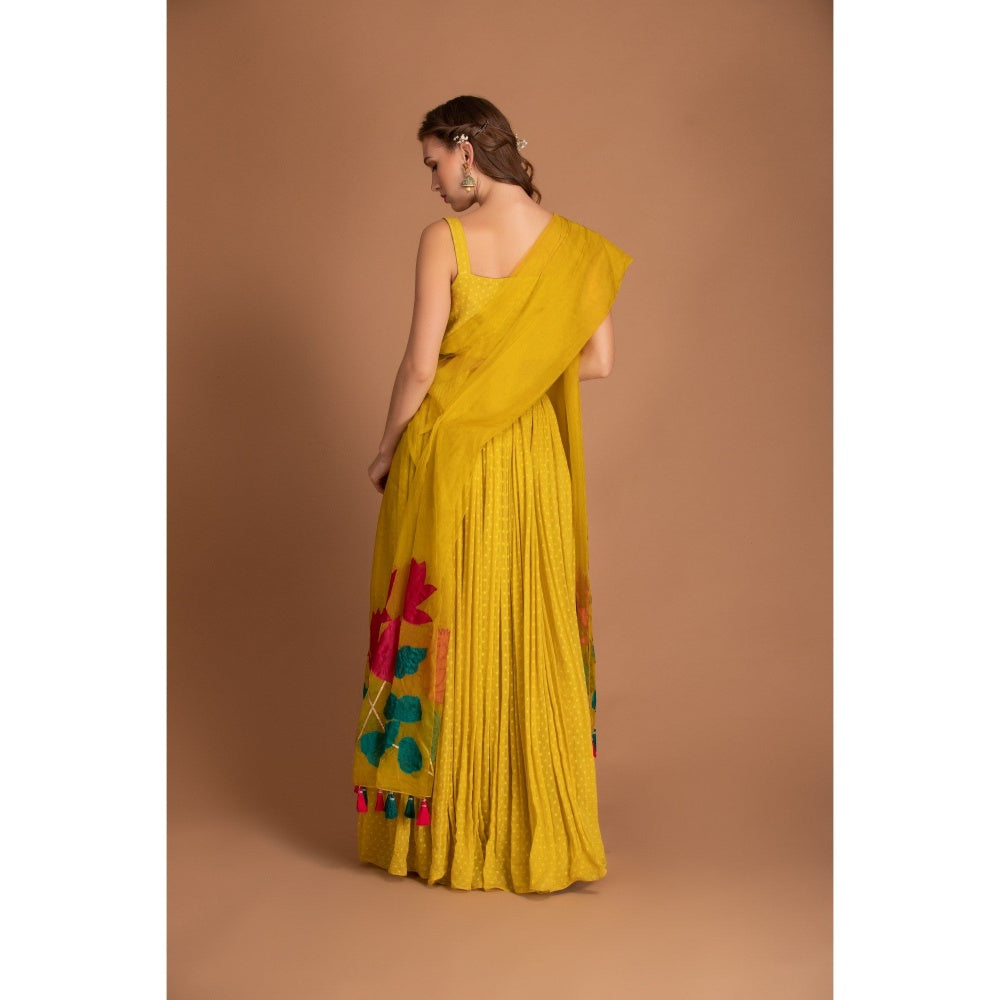 House of Tushaom Yellow Lehenga with Blouse and Dupatta (Set of 3)