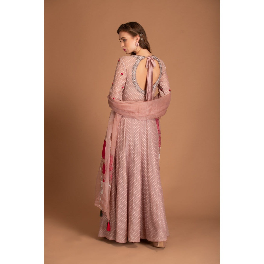 House of Tushaom Mauve Anarkali with Dupatta (Set of 2)