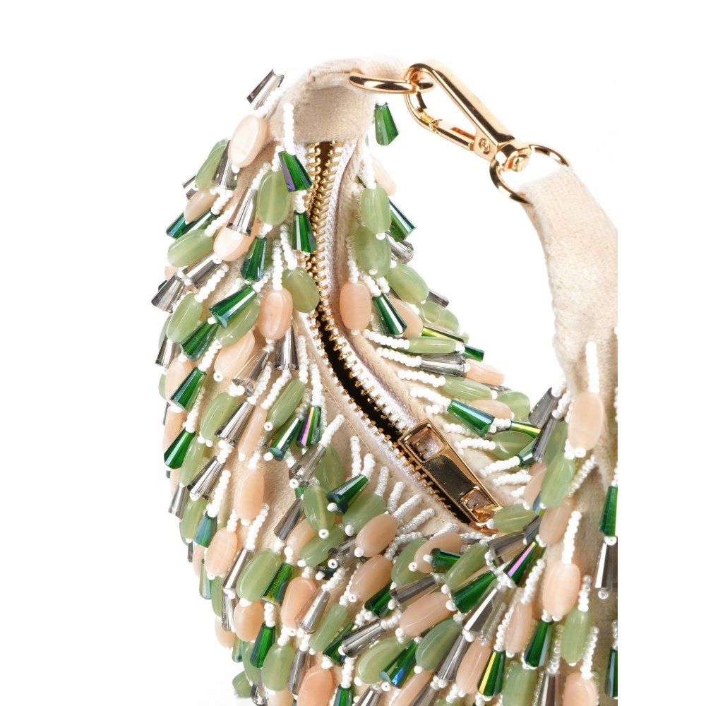 House Of Kosha Elly Off White Suede Embellished Hobo Bag