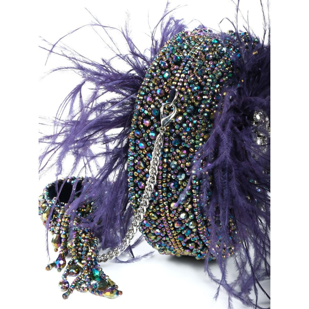 House Of Kosha Kiraz Multi-Color Suede Embellished Clutch