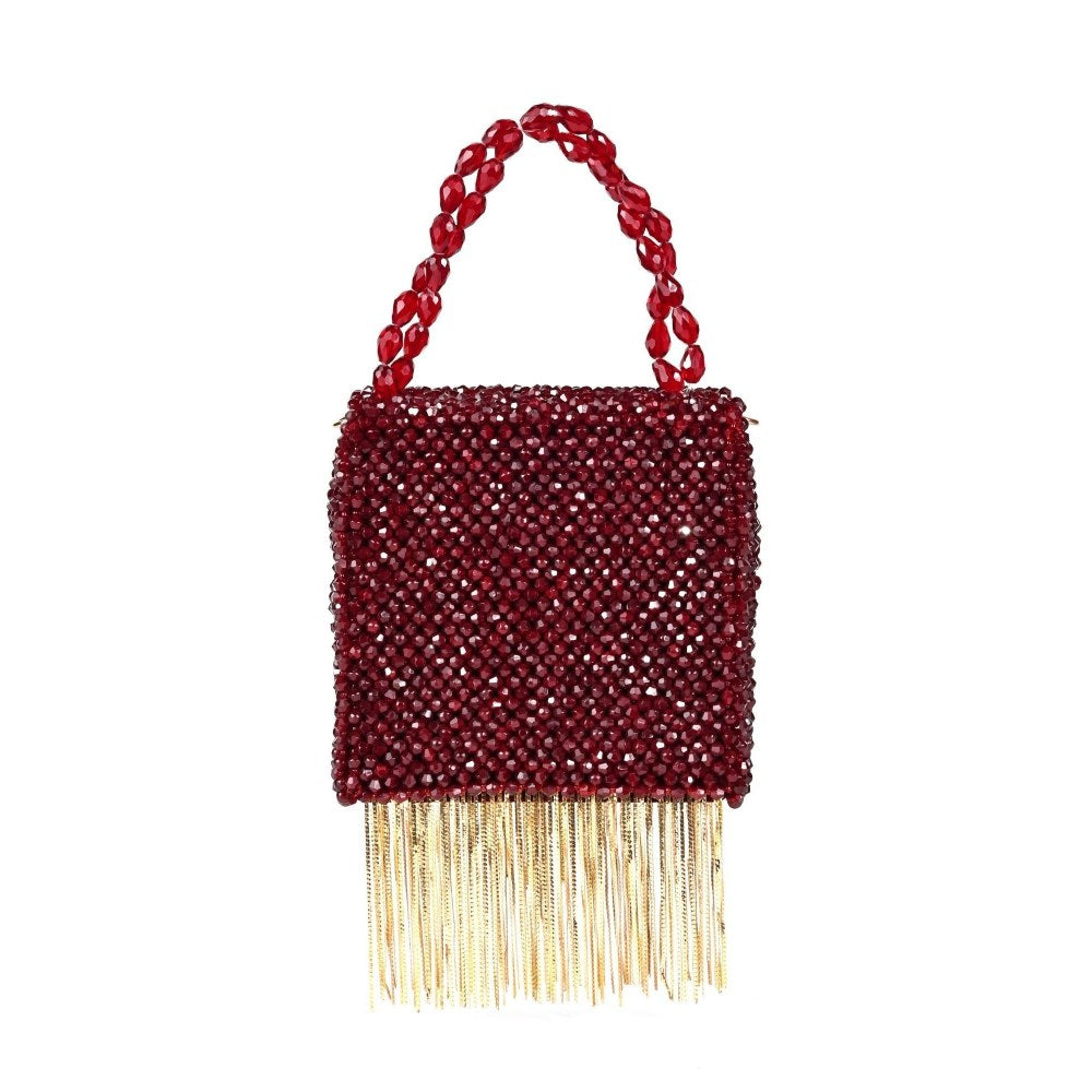 House Of Kosha Natali Maroon Embellished with Gold Chain Mini Handbag