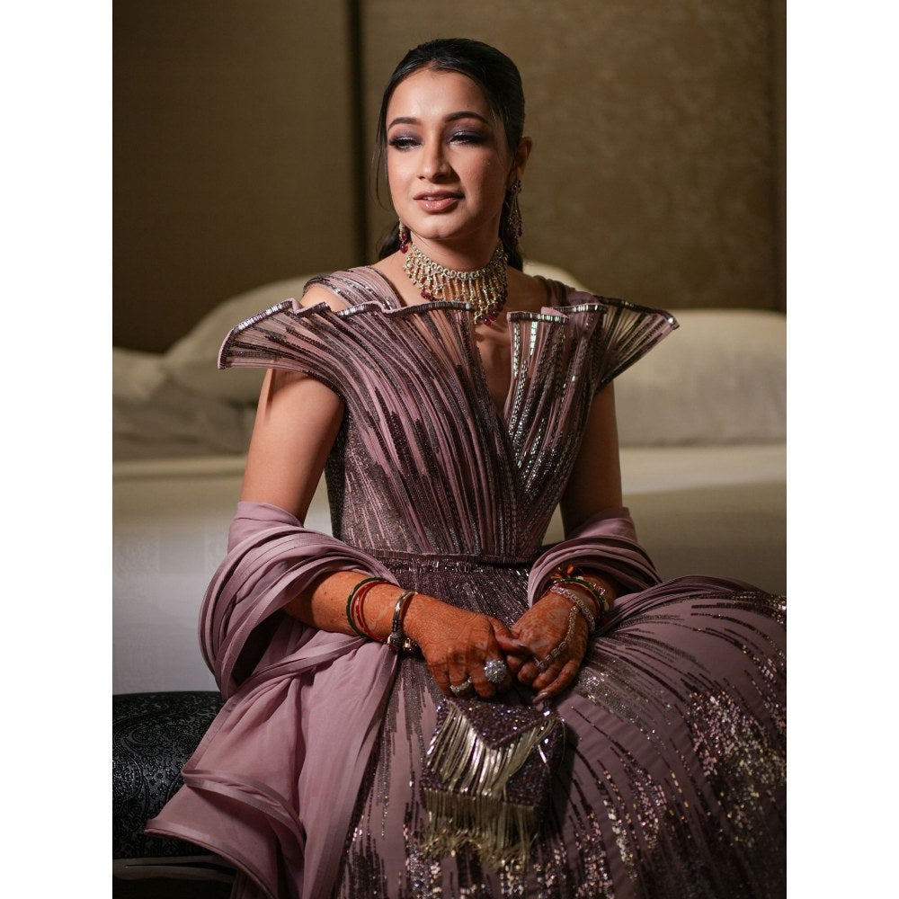 House Of Kosha Natali Purple Embellished with Gold Chain Mini Handbag