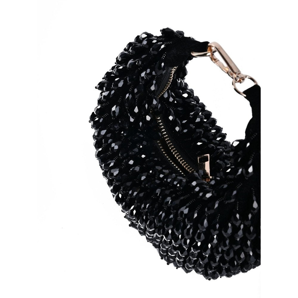 House Of Kosha Ophelia Black Suede Embellished Hobo Bag