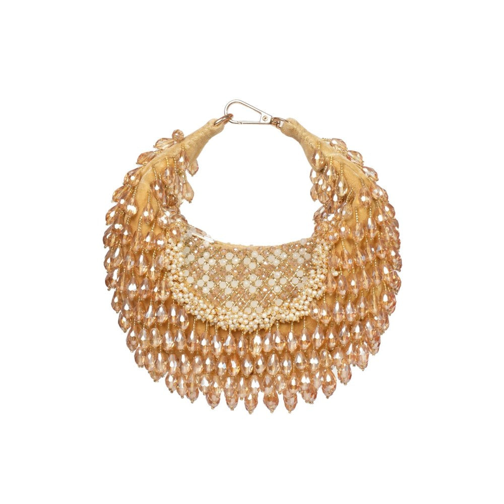 House Of Kosha Alara Gold Suede Embellished Clutch