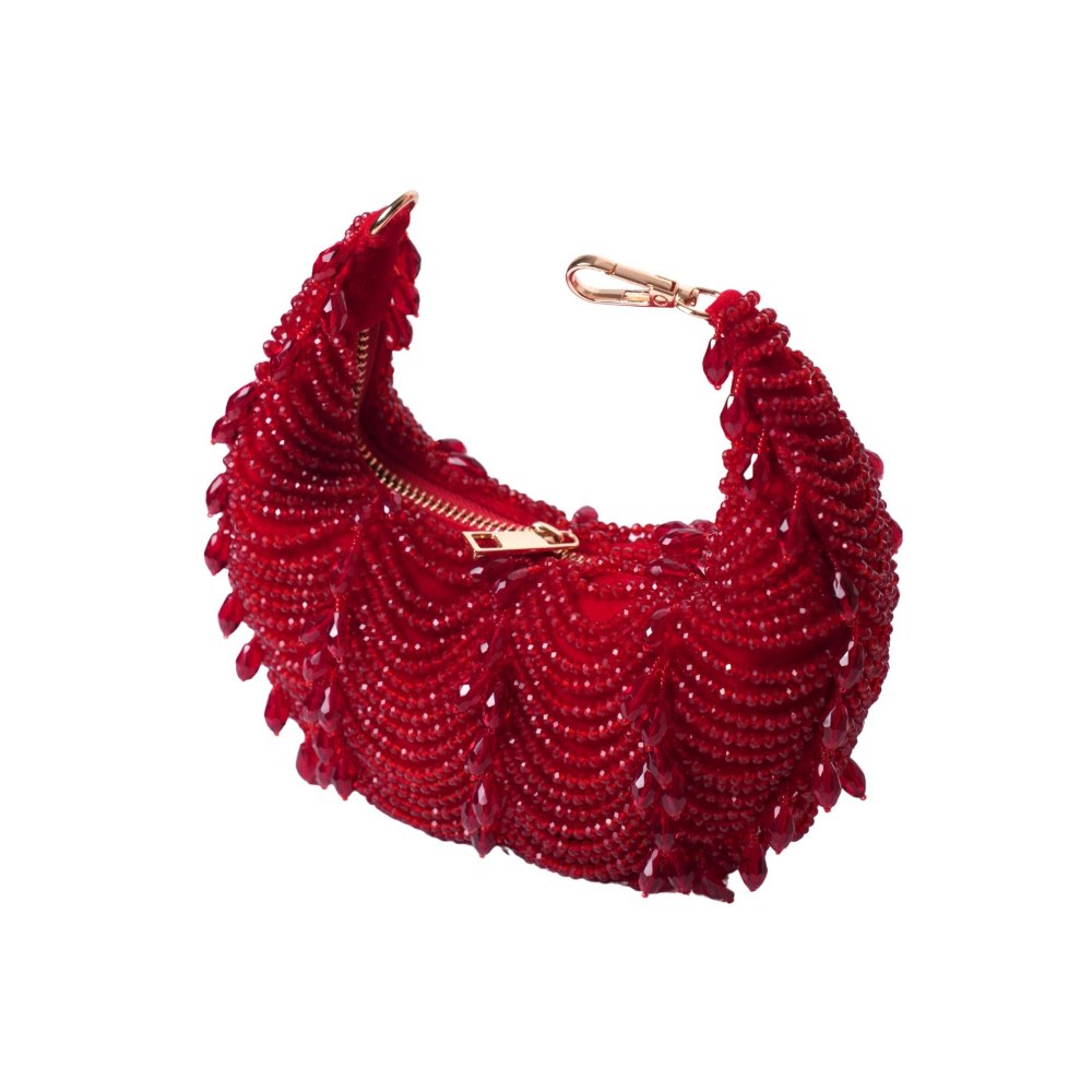 House Of Kosha Liona Red Suede Embellished Clutch