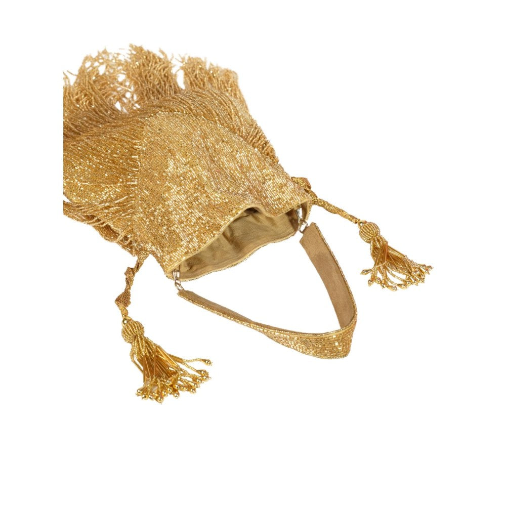 House Of Kosha Bailey Gold Suede Handcrafted Potli with Detachable Strap