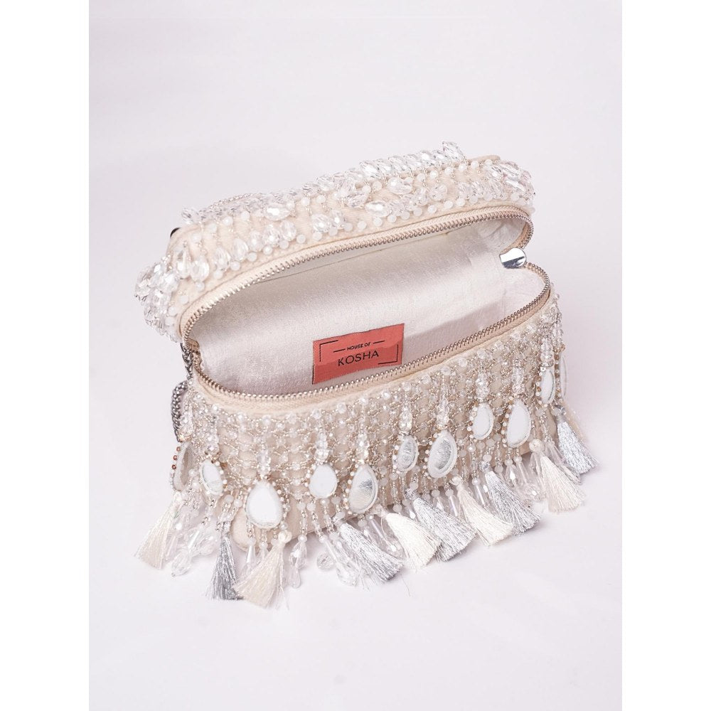 House Of Kosha Mirage Silver Mirrorwork Embellished Clutch
