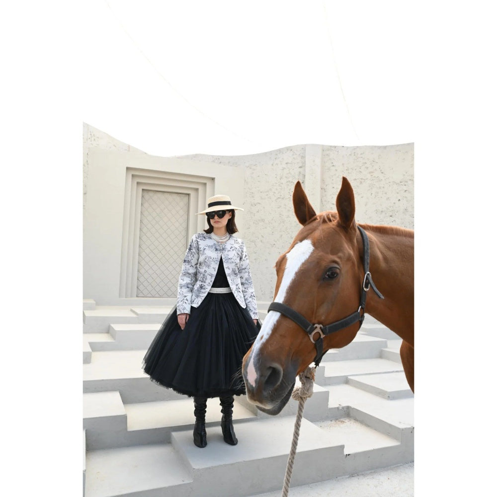 House of duti White Fitted Asian Village Jacquard Jacket