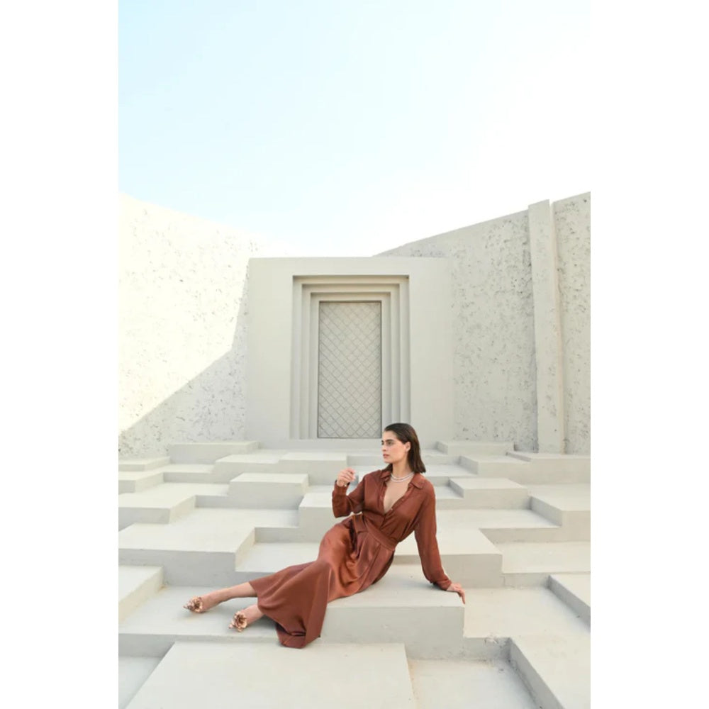 House of duti Ada Brown Solid Co-Ord (Set of 2)