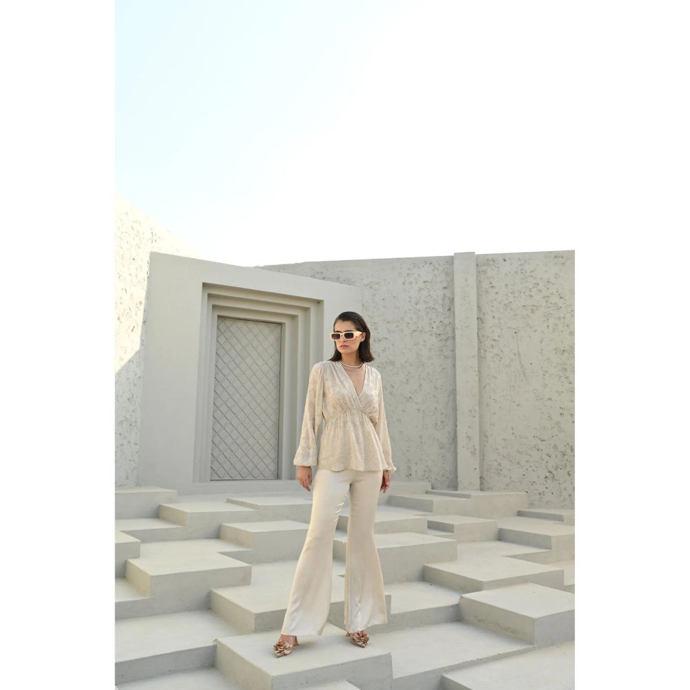 House of duti Amelie Off White Self Design Co-Ord (Set of 2)