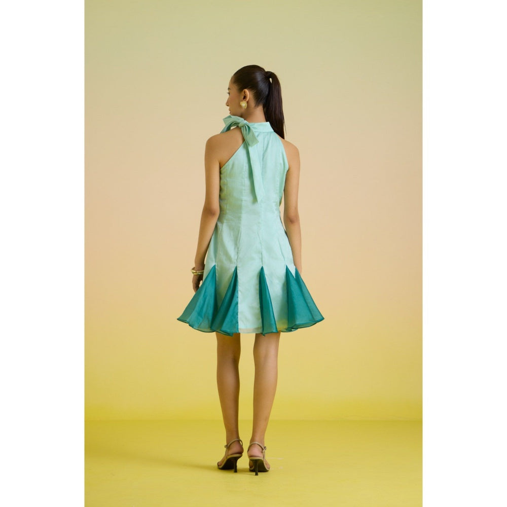 HOUSE OF HEATHER Blue Mint Godet Mini Dress