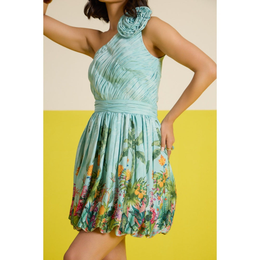 HOUSE OF HEATHER Blue Costabella One Shoulder Mini Dress