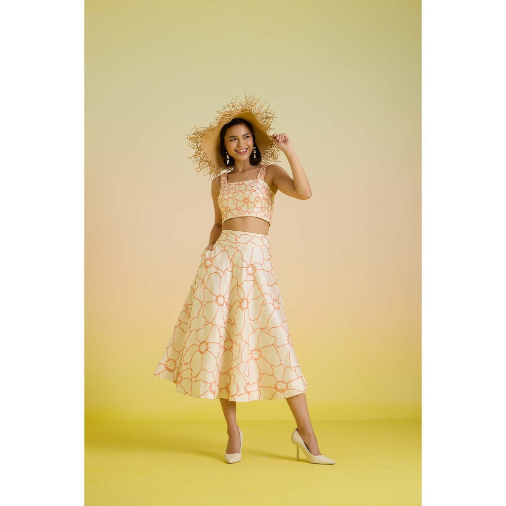 HOUSE OF HEATHER Dusk Embroidered Crop Top with Skirt - Ivory