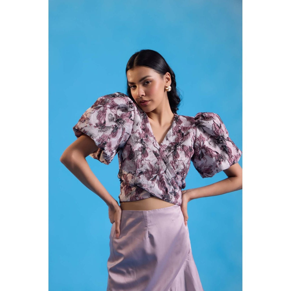 HOUSE OF HEATHER Celestial Pink Crop Top with Skirt - Mauve