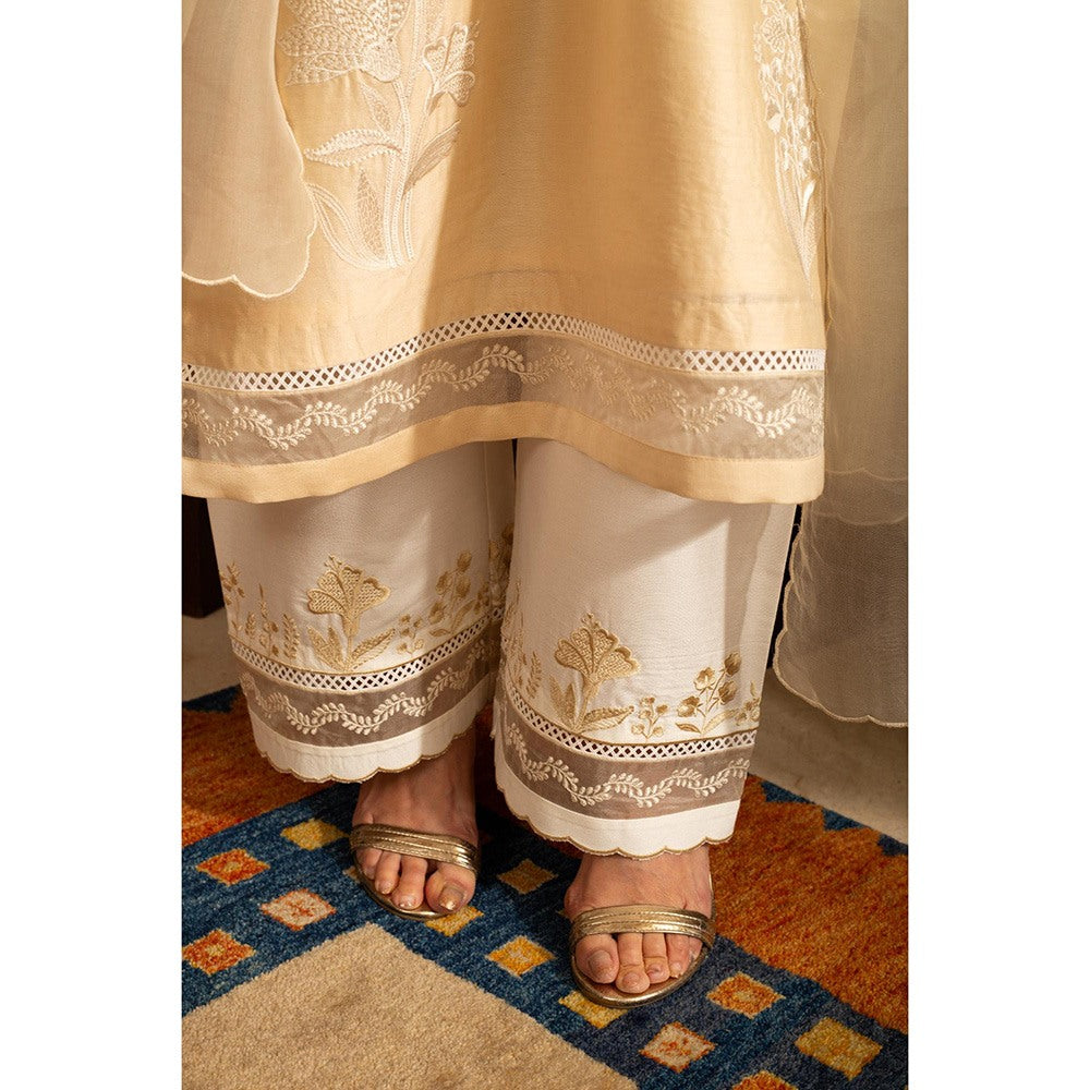 House of Inari Cream Chandni Almond Kurta with Palazzo and Dupatta