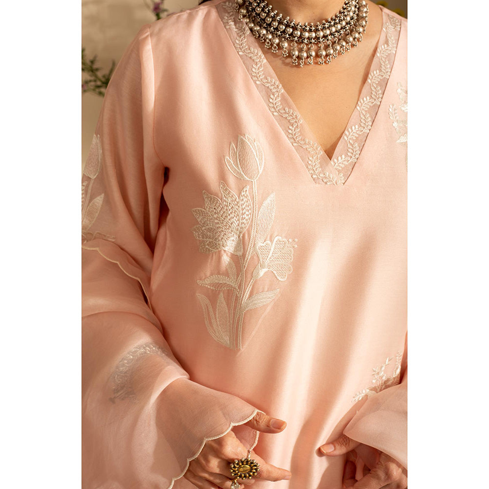 House of Inari Chandni Pastel Peach Kurta with Palazzo and Dupatta