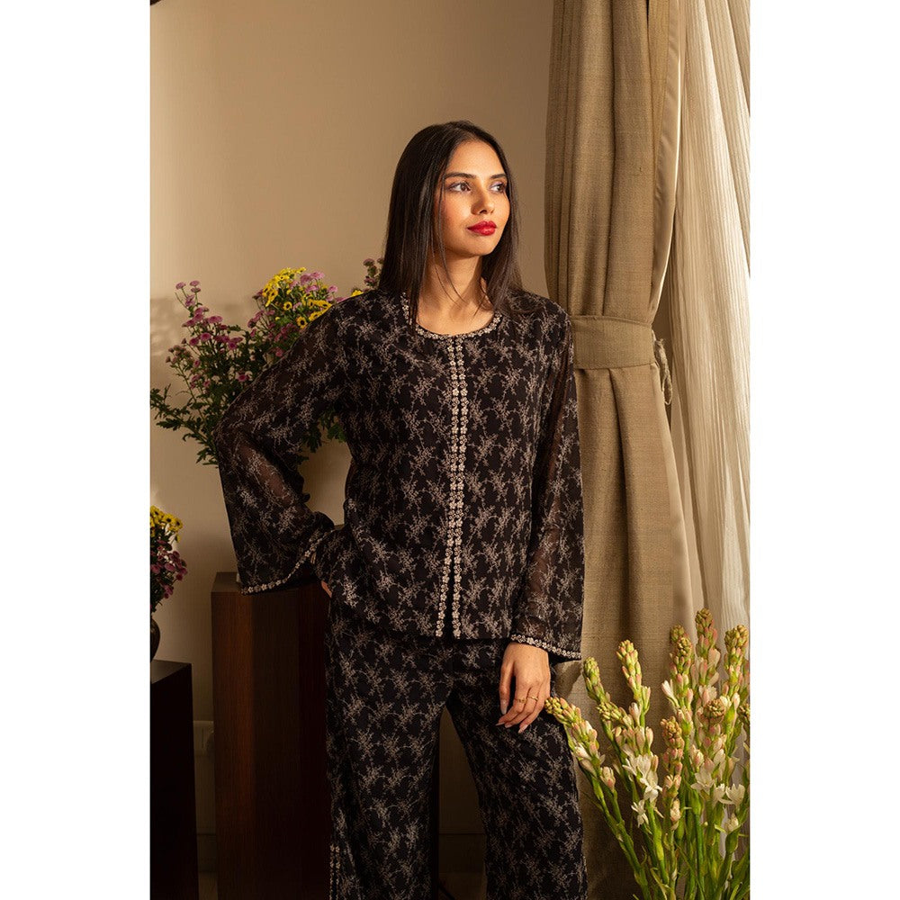 House of Inari Poppy Black Embroidered Indo Western Co-Ord Set
